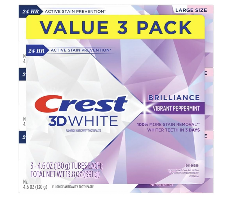 Crest 3D White Brilliance Toothpaste, Peppermint - 4.6 oz, 3 Pack