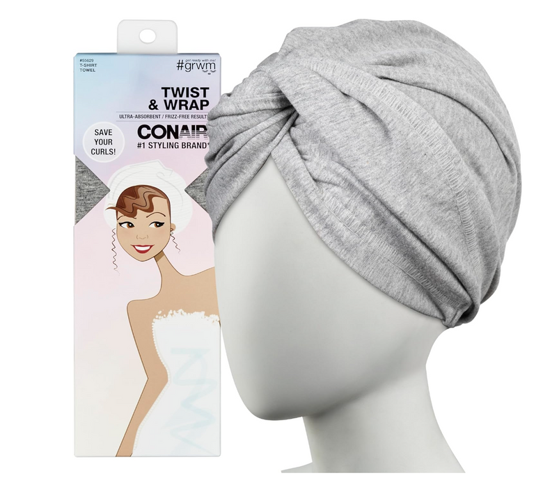 Conair Cotton Hair Drying T-Shirt Towel, Gentle Elasticized Ultra-Absorbent