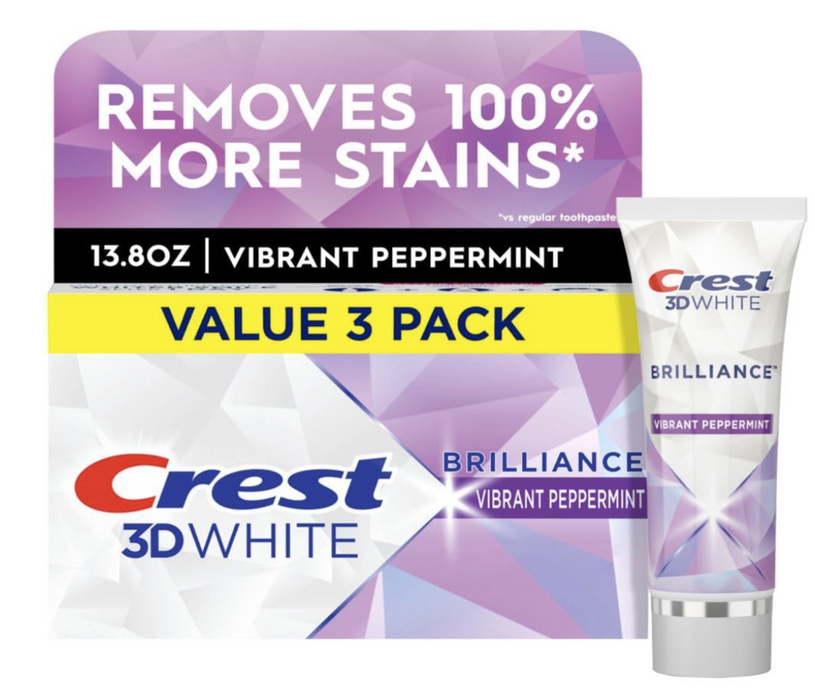 Crest 3D White Brilliance Toothpaste, Peppermint - 4.6 oz, 3 Pack