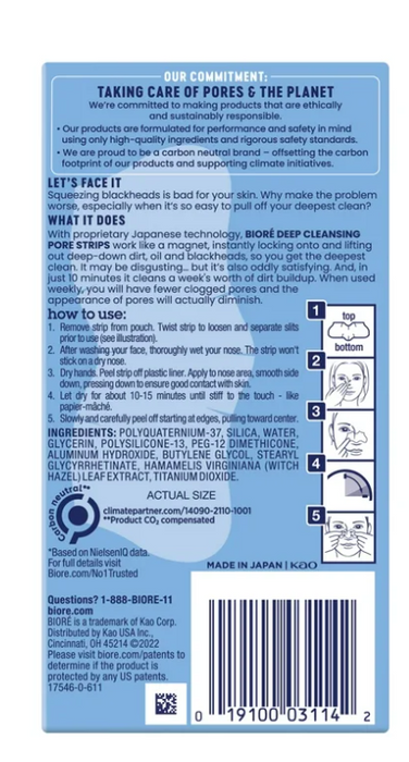 Bioré Deep Cleansing Pore Nose Strips, Original, Blackhead Remover Strips, Oil Free, 14 Ct