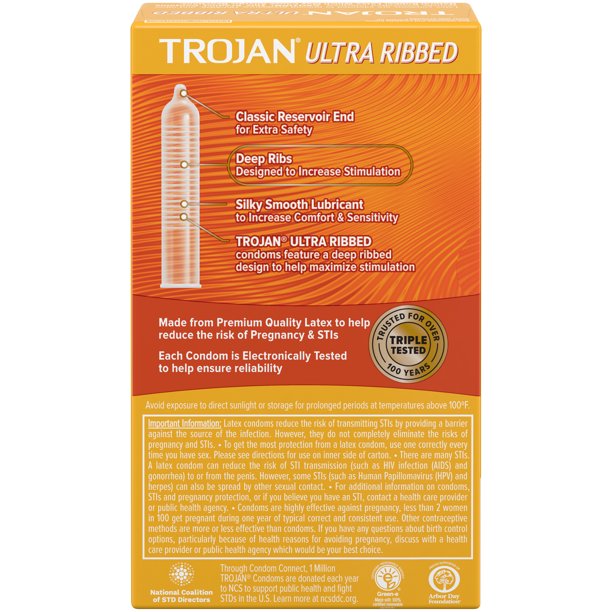 Trojan Ultra Ribbed Premium Lubricated Condoms - 12 Count