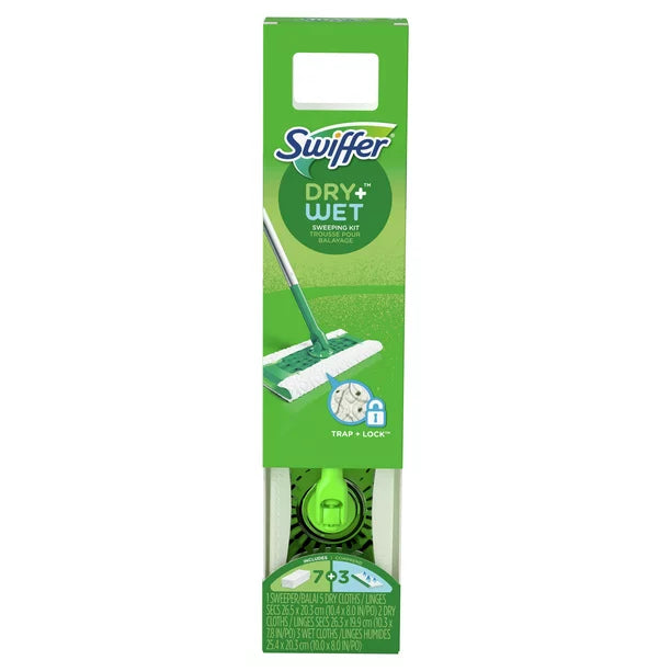 Swiffer Sweeper 2-in-1, Dry and Wet Multi Surface Floor Cleaner, Sweeping and Mopping Starter Kit. Includes 1 Mop + 10 Refills