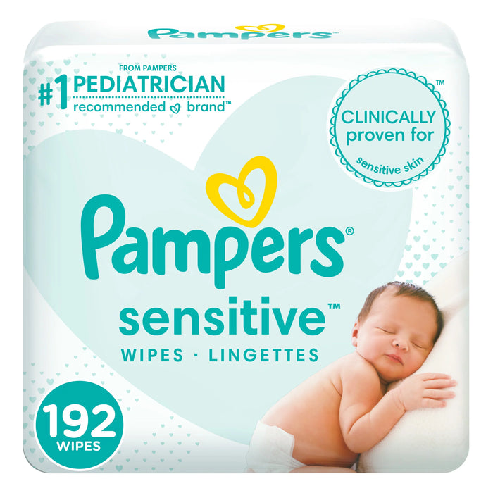 Pampers Baby Wipes, Sensitive, Perfume Free, 3X Refill Packs, 192 Ct