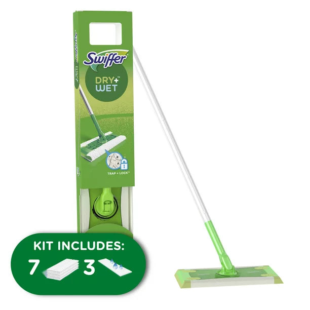 Swiffer Sweeper 2-in-1, Dry and Wet Multi Surface Floor Cleaner, Sweeping and Mopping Starter Kit. Includes 1 Mop + 10 Refills