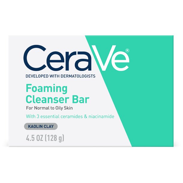CeraVe Foaming Cleanser Bar for Oily Skin, Body and Face, Soap-free & Fragrance Free, 4.5 oz