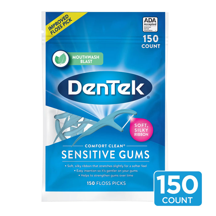 DenTek Comfort Clean Sensitive Gums Floss Picks, Soft & Silky Ribbon 150 Count
