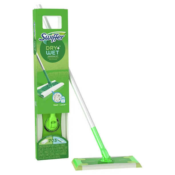 Swiffer Sweeper 2-in-1, Dry and Wet Multi Surface Floor Cleaner, Sweeping and Mopping Starter Kit. Includes 1 Mop + 10 Refills