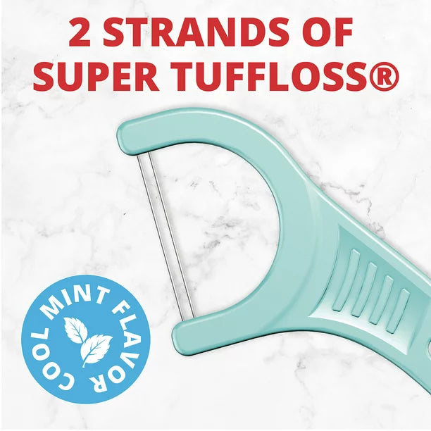 Plackers Twin-Line Dental Flossers, Dual Action Flossing System, Easy Storage, Super Tuffloss, 2X The Clean, Cool Mint Flavor,150 Count