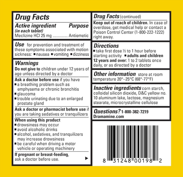 Dramamine Less Drowsy Motion Sickness Relief - 8 Tablets