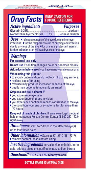 Clear Eyes Redness Relief Eye Drops - 15ml x 3 Bottles