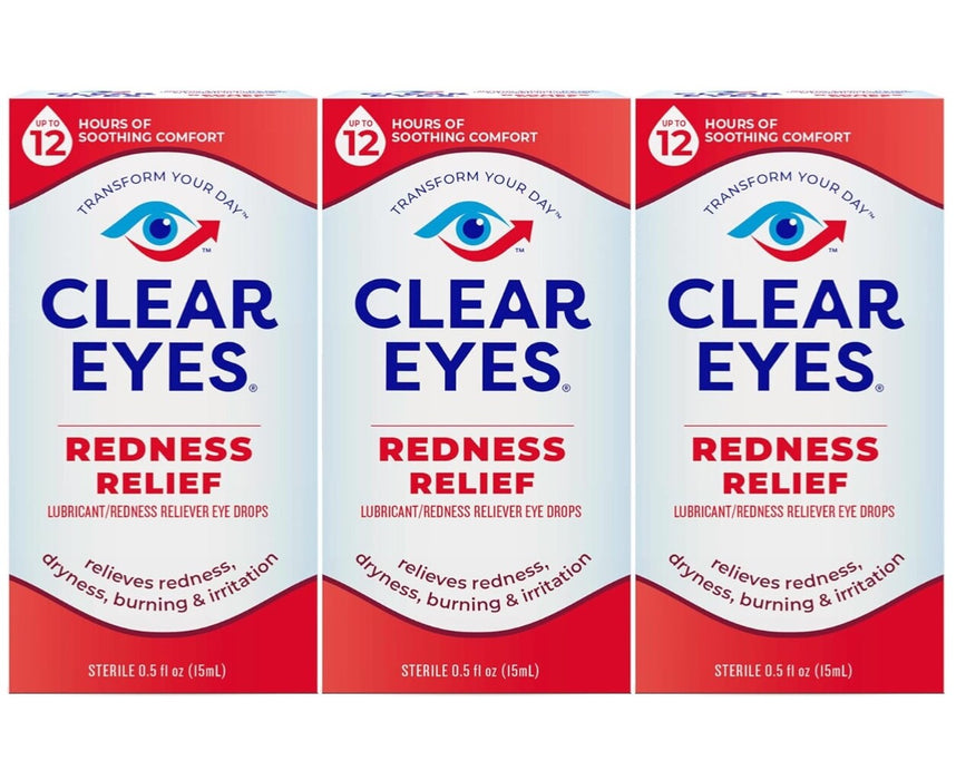 Clear Eyes Redness Relief Eye Drops - 15ml x 3 Bottles