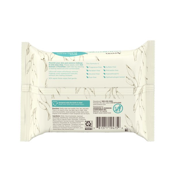 Aveeno Calm + Restore Nourishing Makeup Remover Face Wipes, 25 ct
