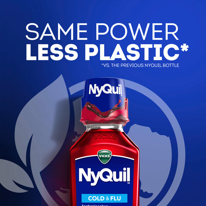 Vicks Nyquil, Night-time Cold & Flu Symptom Relief, Cherry, 12 fl oz