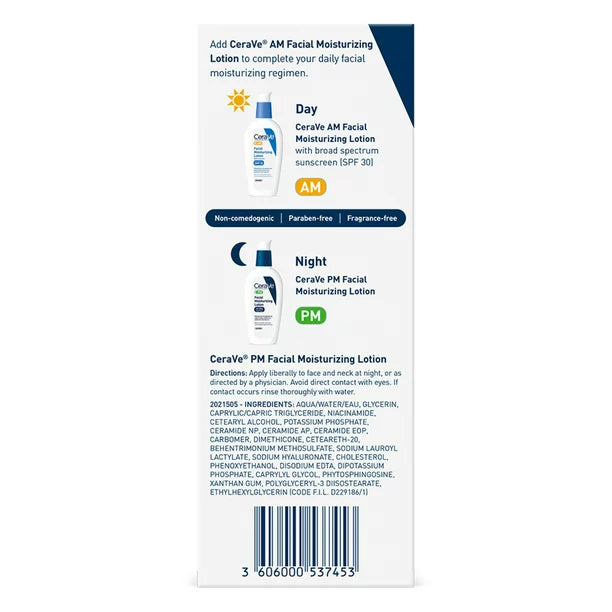 Cerave Facial Moisturizing Lotion, PM, Oil Free & Ultra Lightweight Face Lotion 3 fl oz
