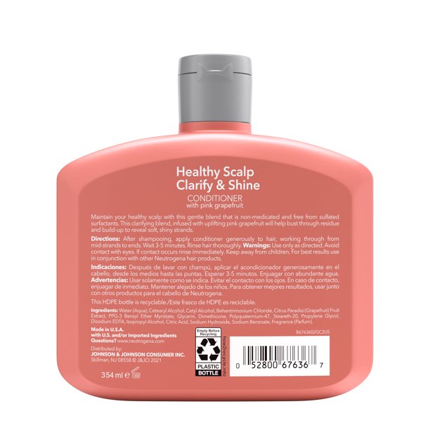 Neutrogena Conditioner for Oily Hair & Scalp with Pink Grapefruit, Healthy Scalp Clarify & Shine, Sulphate-Free Surfactants, Colour-Safe, 12 oz