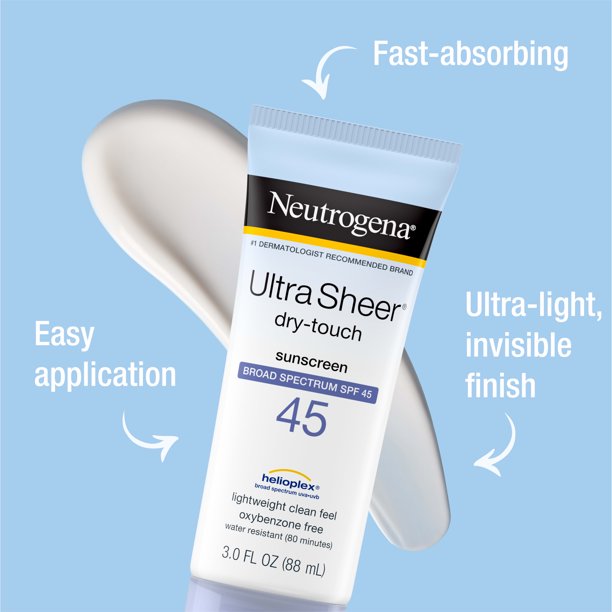 Neutrogena Ultra Sheer Dry-Touch Water Resistant Sunscreen SPF 45, 3 fl. oz, Pack of 2