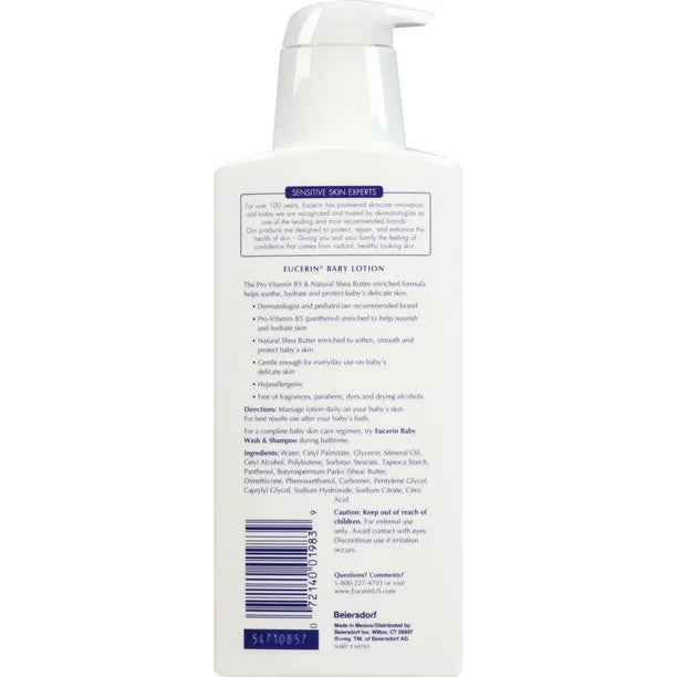 Eucerin Baby Body Lotion, Unscented Baby Lotion, 13.5 Fl Oz Pump Bottle