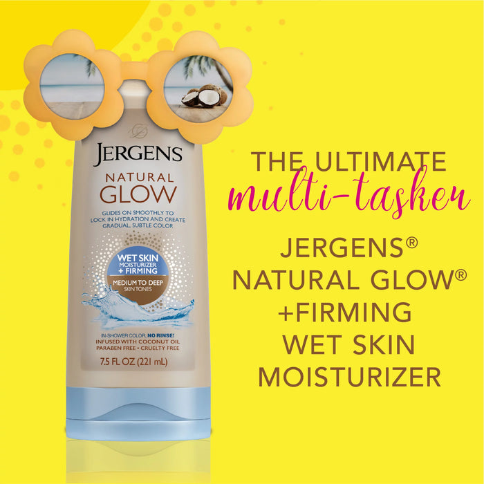 Jergens Natural Glow +FIRMING Sunless Tanning Wet Skin Body Lotion, Medium to Deep Skin Tone 7.5 fl oz